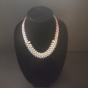 Stella & Dot Marina Statement Necklace Silver Tone w/ Blue & Grey Stones